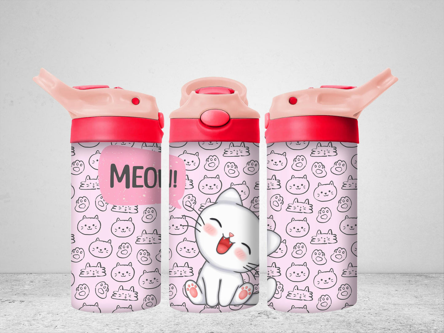 Pink Cat Water Bottle Stainless steel tumbler 12oz