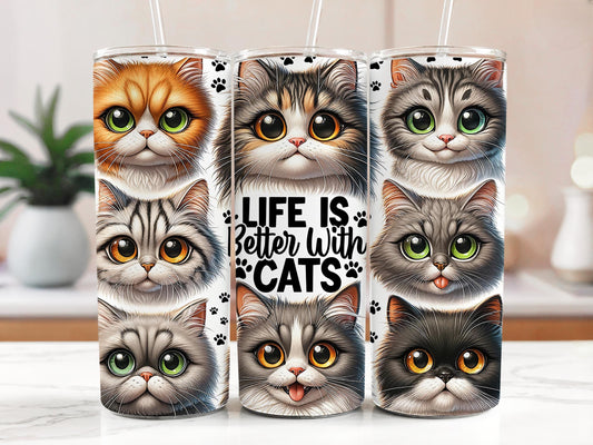 Live is better with Cats Tumbler 20oz with Straw