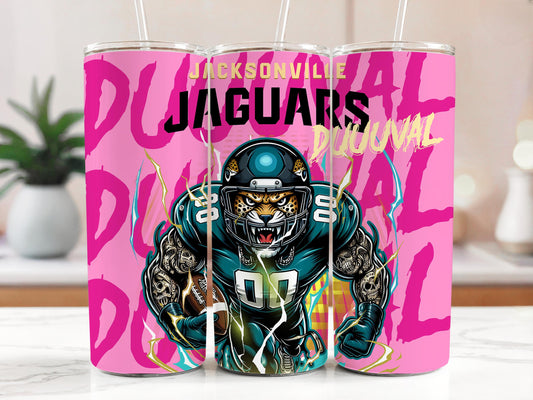 Jaguars Pink Tumbler 20oz with Straw