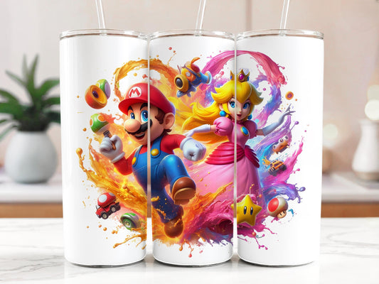 Mario & Princess Peach Tumbler 20oz with Straw