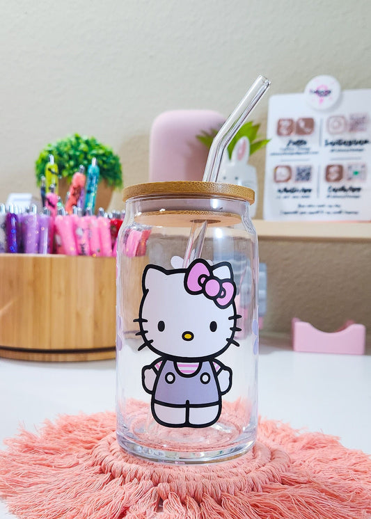 Cute Kitty Beer Can Iced Coffee Glass Cup With Lid And Straw | Glass Tumbler With Straw And Lid | Iced Coffee Cup | Libbey glass | Glass Can