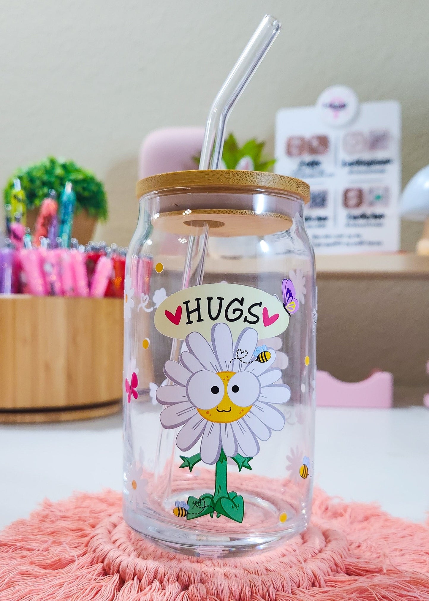 Cute Daisy Beer Can Iced Coffee Glass Cup With Lid And Straw | Glass Tumbler With Straw And Lid | Iced Coffee Cup | Libbey glass | Glass Can