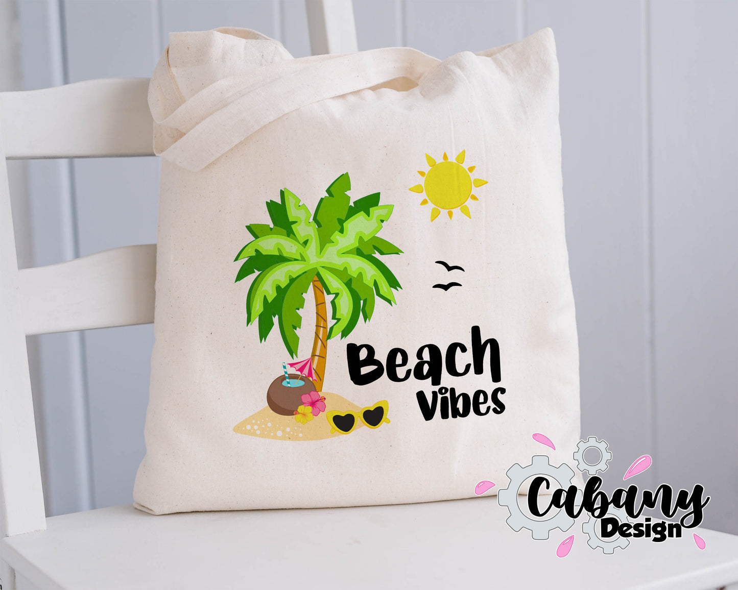 Beach Vibes Tote Bag | Summer Tote Bag | Natural Canvas Tote | Summer Bag | Shopping Bag | Beach Bag | Gym tote bag