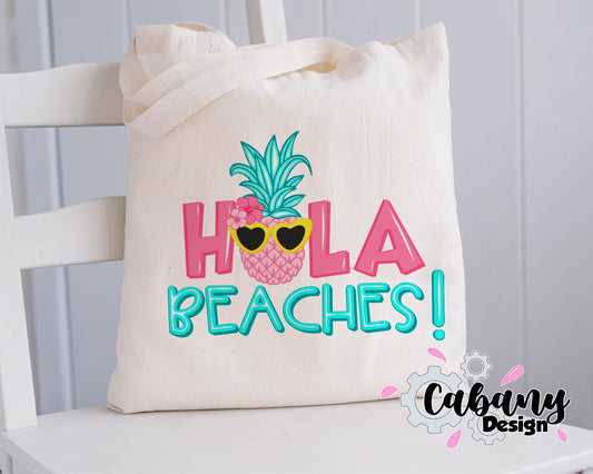 Hola Beaches Tote Bag | Summer Tote Bag | Natural Canvas Tote | Summer Bag | Shopping Bag | Beach Bag | Gym tote bag